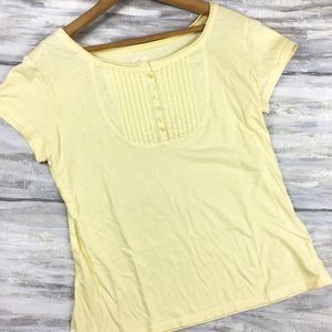 Canyon River Blues Yellow Henley Top Raw Hem Scoop Neck Pleated Yoke SS Tee NWOT
